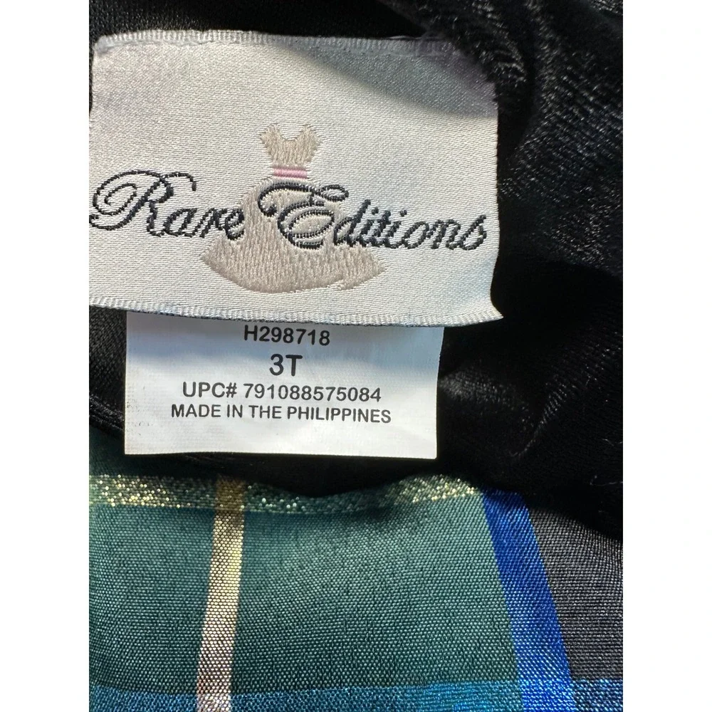 Rare Editions Girls Black Velvet Plaid Holiday Party‎ Dress Size 3T